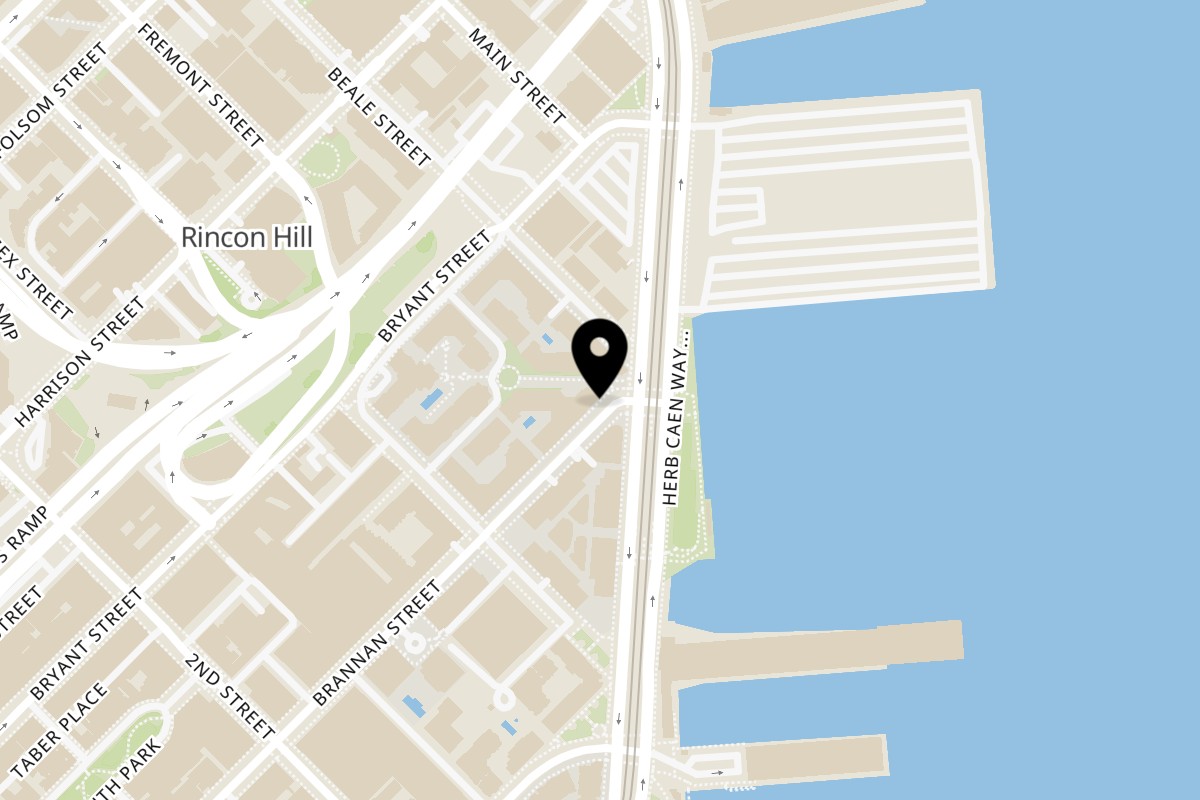 Map showing the location of Noor Indian Fusion Kitchen Brannan St (San Francisco) on 100 Brannan St in San Francisco
